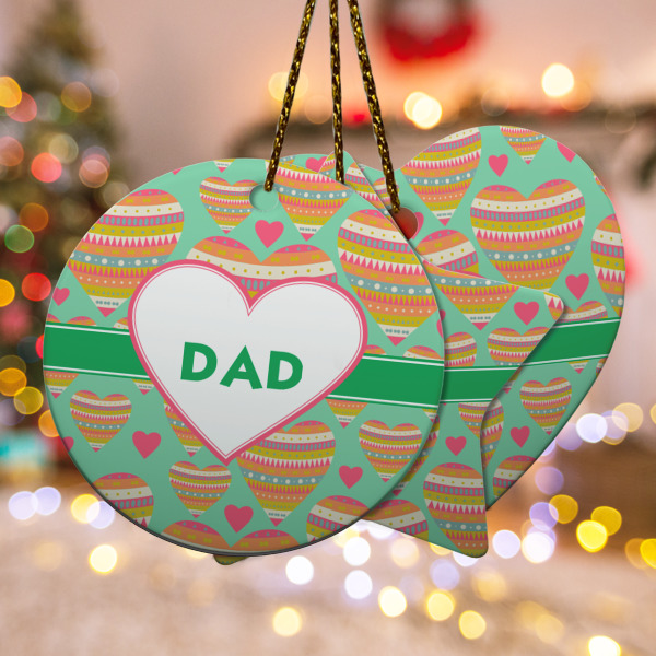 Custom Hearts Ceramic Ornament w/ Monogram