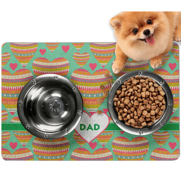 Custom Hearts Dog Food Mat - Small w/ Monogram