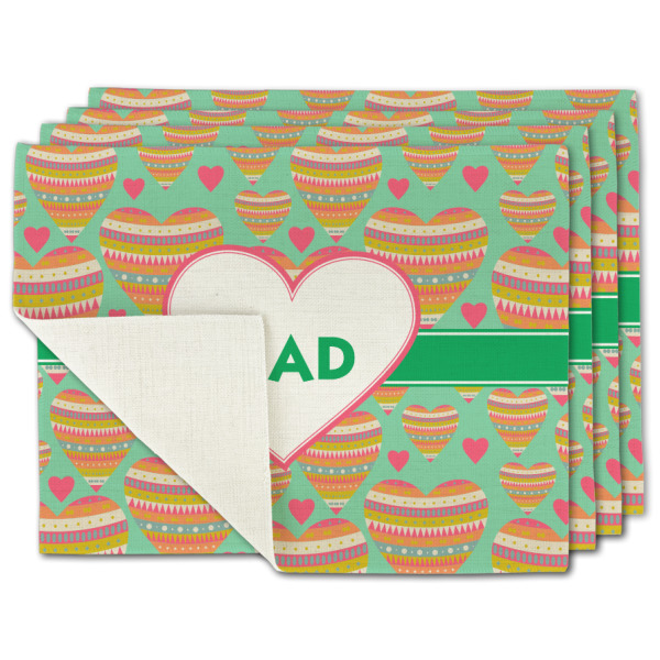 Custom Hearts Single-Sided Linen Placemat - Set of 4 w/ Monogram