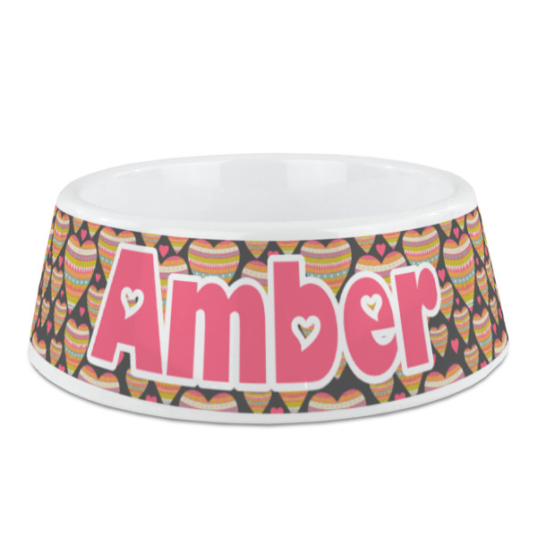 Custom Hearts Plastic Dog Bowl (Personalized)