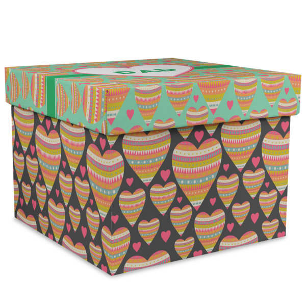 Custom Hearts Gift Box with Lid - Canvas Wrapped - XX-Large (Personalized)