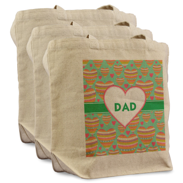 Custom Design - 3 Reusable Cotton Grocery Bags - Front View