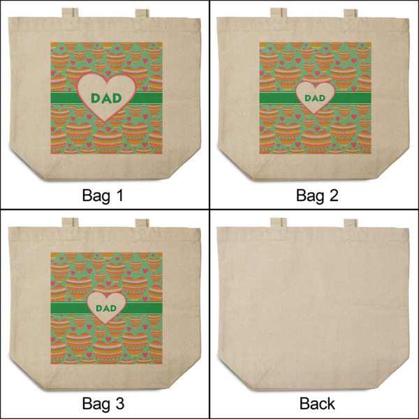 Custom Design - 3 Reusable Cotton Grocery Bags - Front & Back View