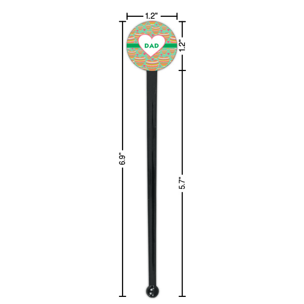 Custom Design - Black Plastic 7" Stir Stick - Round - Dimensions