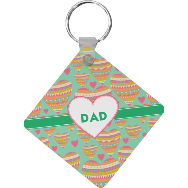 Custom Hearts Diamond Plastic Keychain w/ Monogram