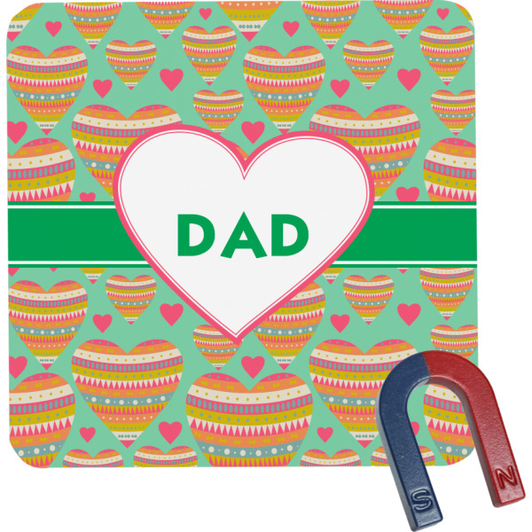 Custom Hearts Square Fridge Magnet w/ Monogram