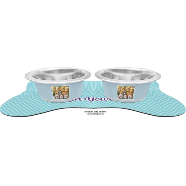 Custom Design - Metal Pet Bowls - On Dog Bone Shaped Mat
