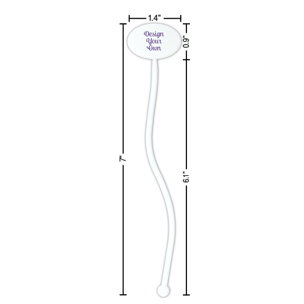 Custom Design - White Plastic 7" Stir Stick - Oval - Dimensions