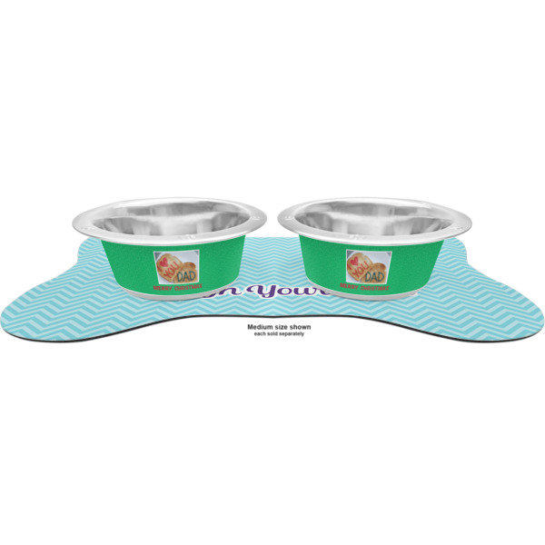Custom Design - Metal Pet Bowls - On Dog Bone Shaped Mat