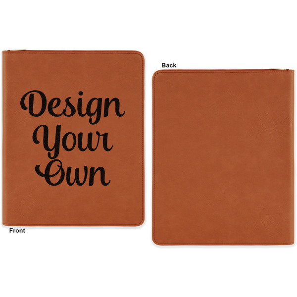 Custom Design - Cognac Leatherette Zipper Portfolios with Notepad - Single Sided - Apvl