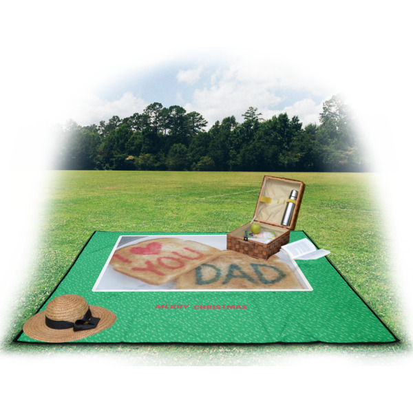 Custom Design - Picnic Blanket - with Basket Hat and Book - in Use