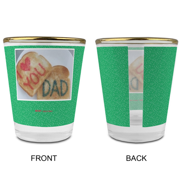 Custom Design - Glass Shot Glass - Gold Rim - Front & Back