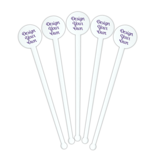 Custom Design - White Plastic 7" Stir Stick - Round - Fan View