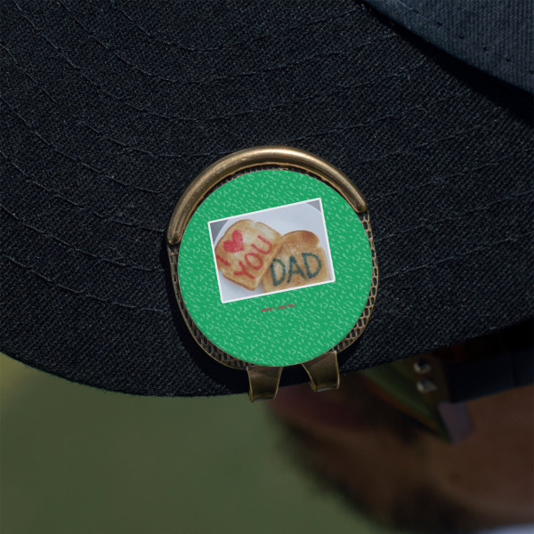 Custom Design - Golf Ball Marker Hat Clip - Gold - On Hat