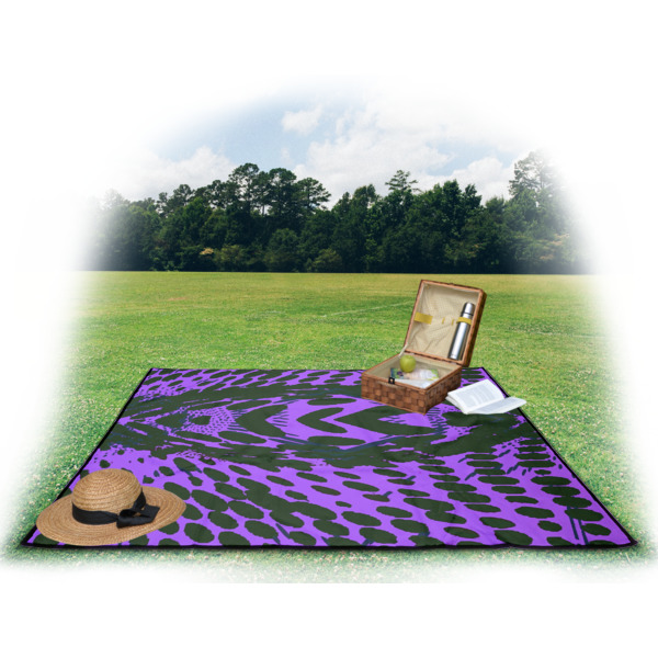 Custom Design - Picnic Blanket - with Basket Hat and Book - in Use
