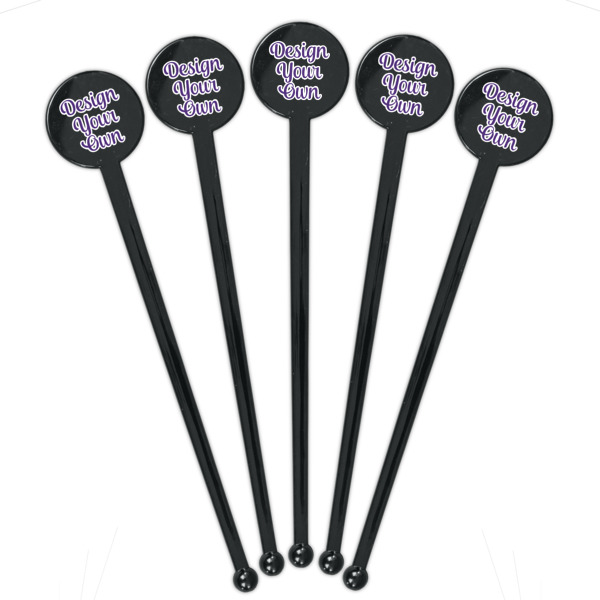 Custom Design - Black Plastic 7" Stir Stick - Round - Fan View