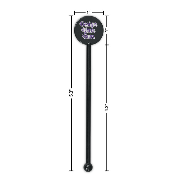 Custom Design - Black Plastic 5.5" Stir Stick - Round - Dimensions