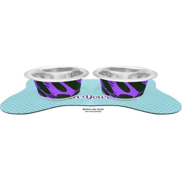 Custom Design - Metal Pet Bowls - On Dog Bone Shaped Mat