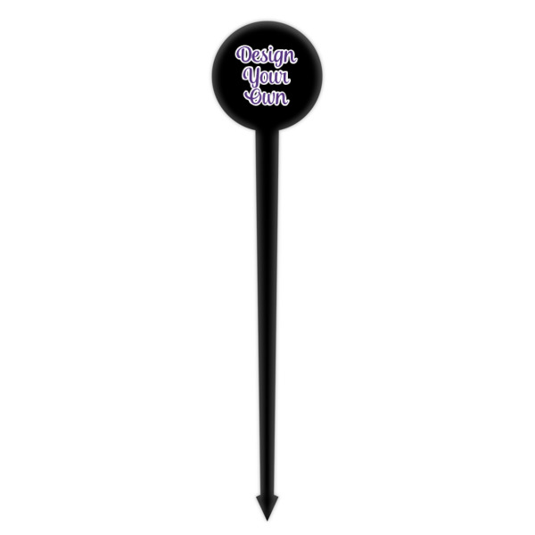 Custom Design - Black Plastic 4" Food Pick - Round - Single Pick