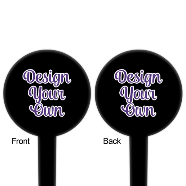 Custom Design - Black Plastic 4" Food Pick - Round - Double Sided - Front & Back