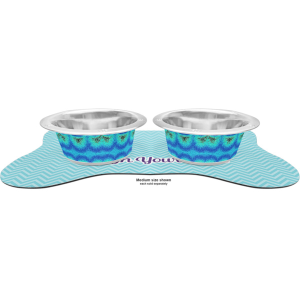 Custom Design - Metal Pet Bowls - On Dog Bone Shaped Mat