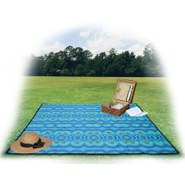 Custom Design - Picnic Blanket - with Basket Hat and Book - in Use