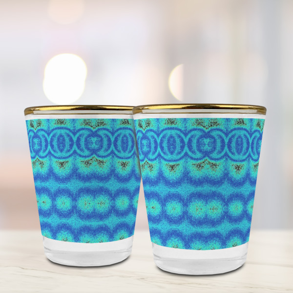 Custom Design - Glass Shot Glass - Gold Rim - Lifestyle