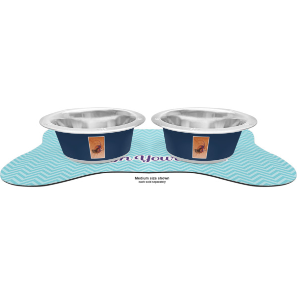 Custom Design - Metal Pet Bowls - On Dog Bone Shaped Mat