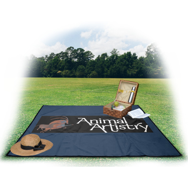 Custom Design - Picnic Blanket - with Basket Hat and Book - in Use