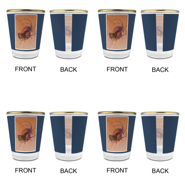 Custom Design - Glass Shot Glass - Gold Rim - Set of 4 - Front & Back