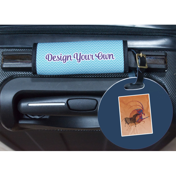 Custom Design - Round Luggage Tag & Handle Wrap - In Context
