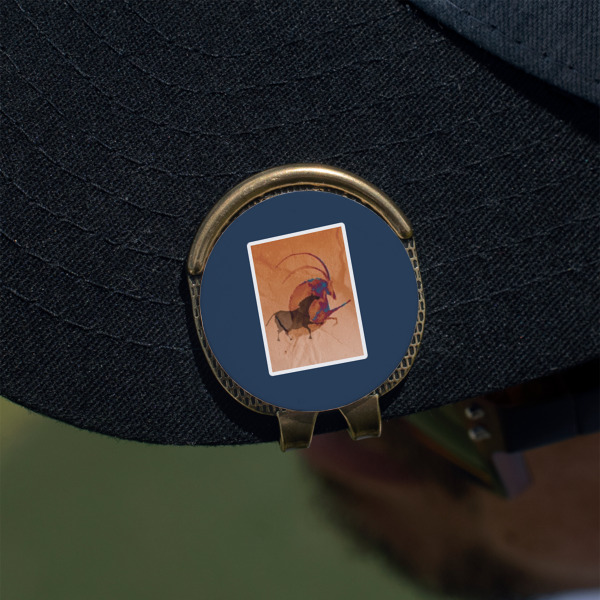 Custom Design - Golf Ball Marker Hat Clip - Gold - On Hat