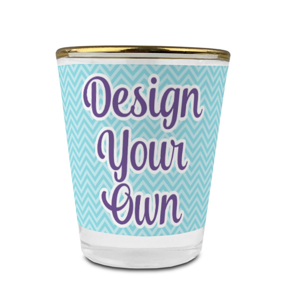 Custom Design - Glass Shot Glass - Gold Rim - Front