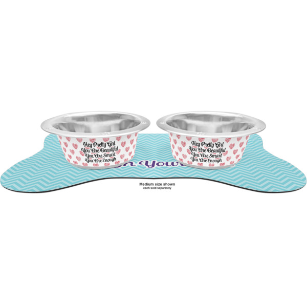 Custom Design - Metal Pet Bowls - On Dog Bone Shaped Mat