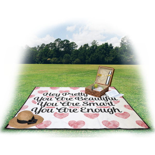 Custom Design - Picnic Blanket - with Basket Hat and Book - in Use