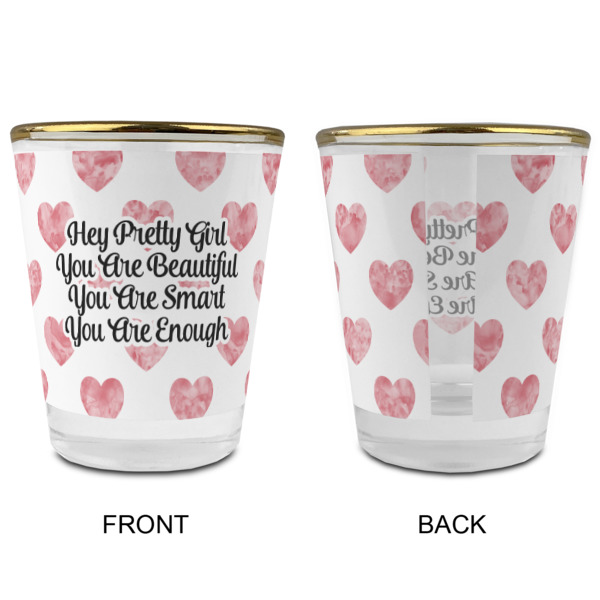 Custom Design - Glass Shot Glass - Gold Rim - Front & Back