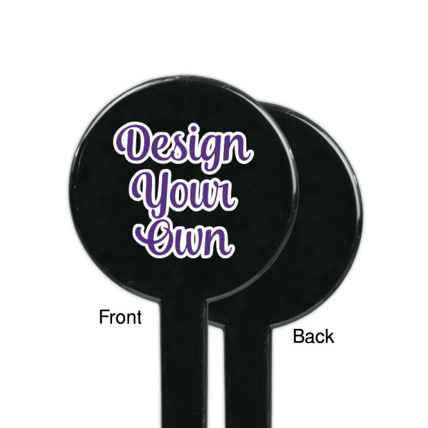 Custom Design - Black Plastic 7" Stir Stick - Single Sided - Round - Front & Back
