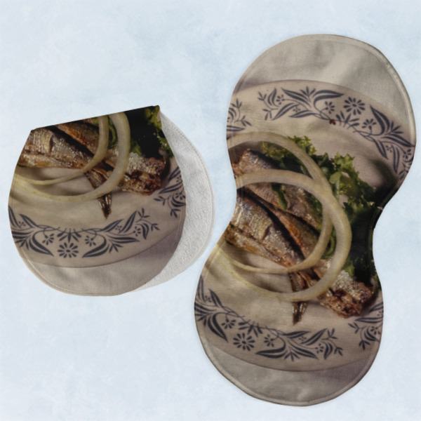 Custom Design - Two Peanut Shaped Burps - Open and Folded