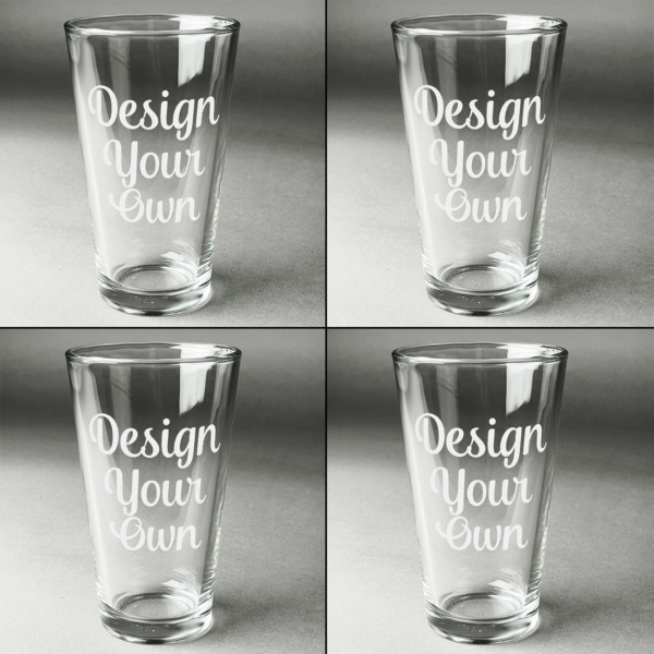 Custom Design - Set of Four Engraved Beer Glasses - Individual View