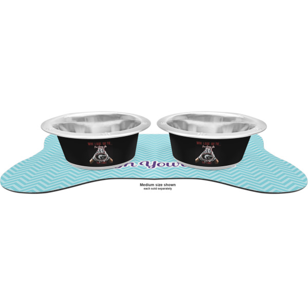 Custom Design - Metal Pet Bowls - On Dog Bone Shaped Mat