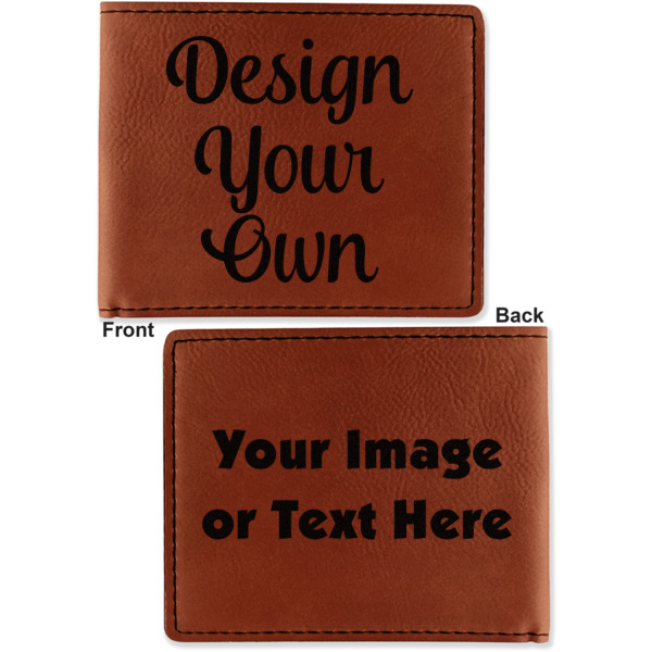 Custom Design - Cognac Leatherette Bifold Wallets - Front and Back