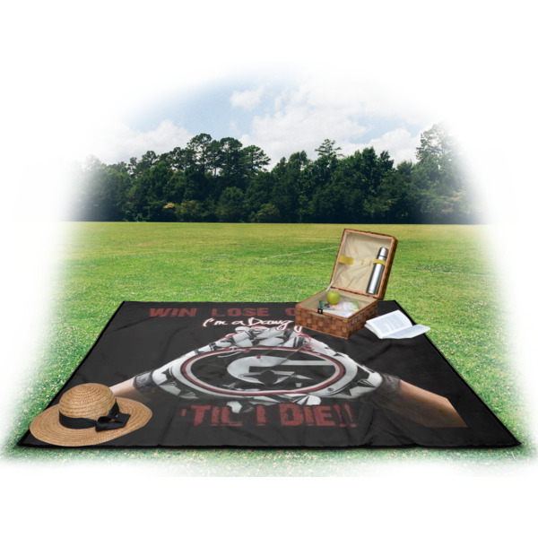 Custom Design - Picnic Blanket - with Basket Hat and Book - in Use