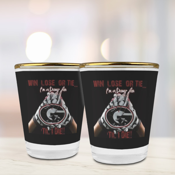 Custom Design - Glass Shot Glass - Gold Rim - Lifestyle