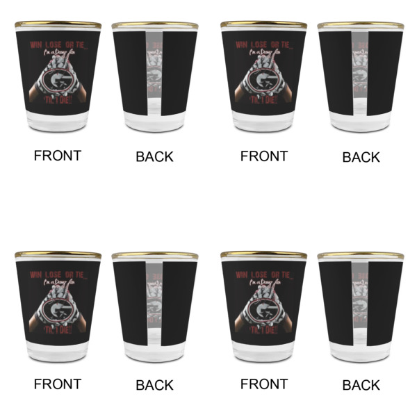 Custom Design - Glass Shot Glass - Gold Rim - Set of 4 - Front & Back