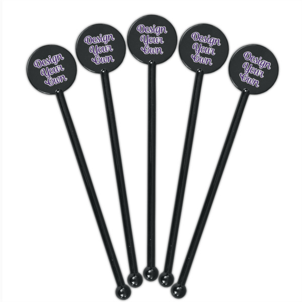 Custom Design - Black Plastic 5.5" Stir Stick - Round - Fan View