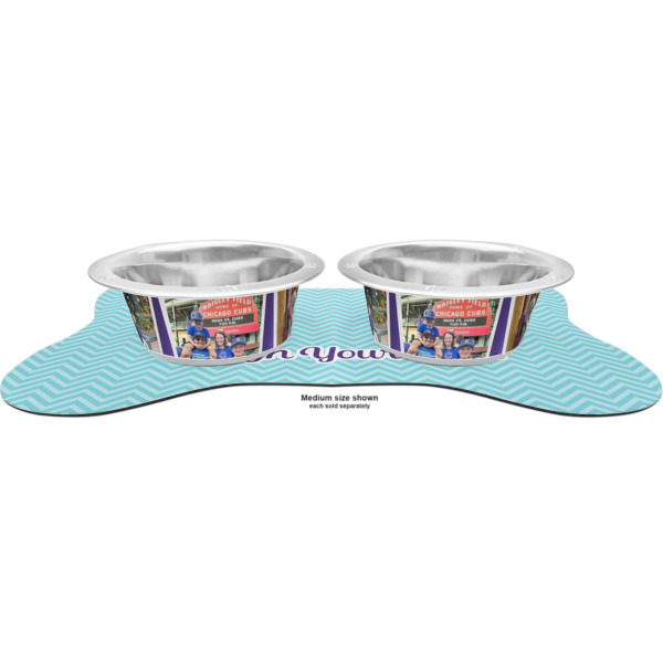 Custom Design - Metal Pet Bowls - On Dog Bone Shaped Mat