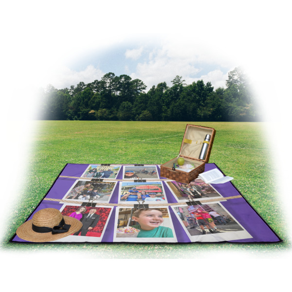 Custom Design - Picnic Blanket - with Basket Hat and Book - in Use