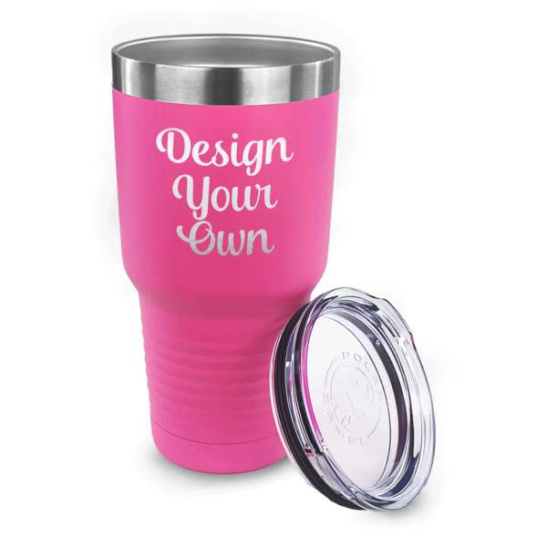 Custom Design - 30 oz Stainless Steel Ringneck Tumblers - Pink - LID OFF