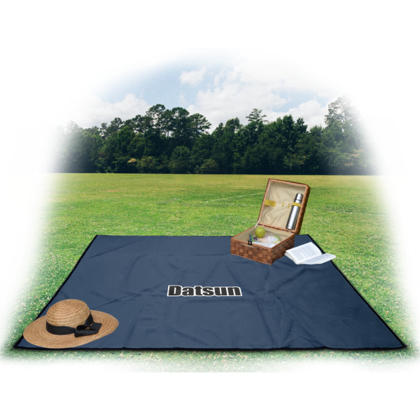 Custom Design - Picnic Blanket - with Basket Hat and Book - in Use