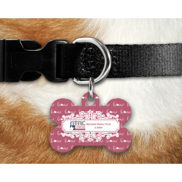 Custom Design - Bone Shaped Dog Tag on Collar & Dog